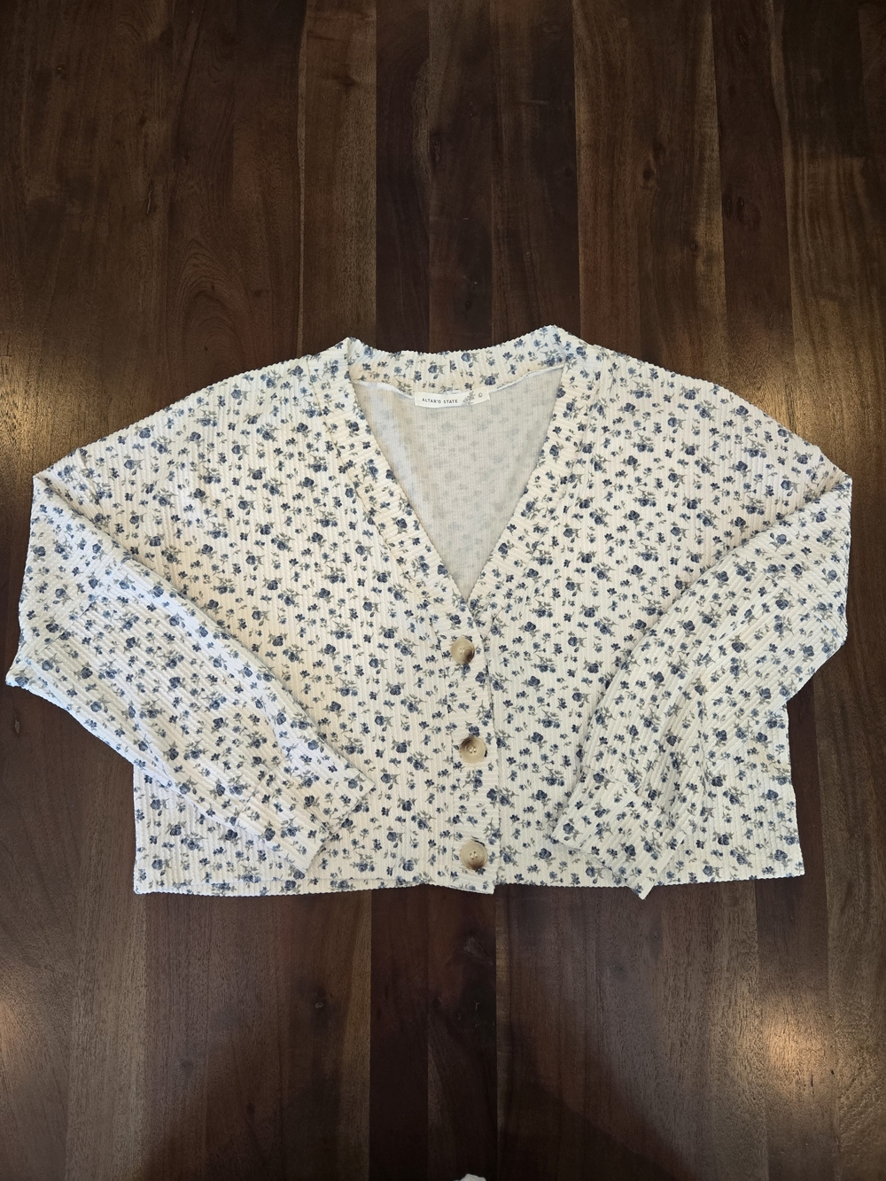 Altar'd State Ribbed Floral Cropped Cardigan Sweater